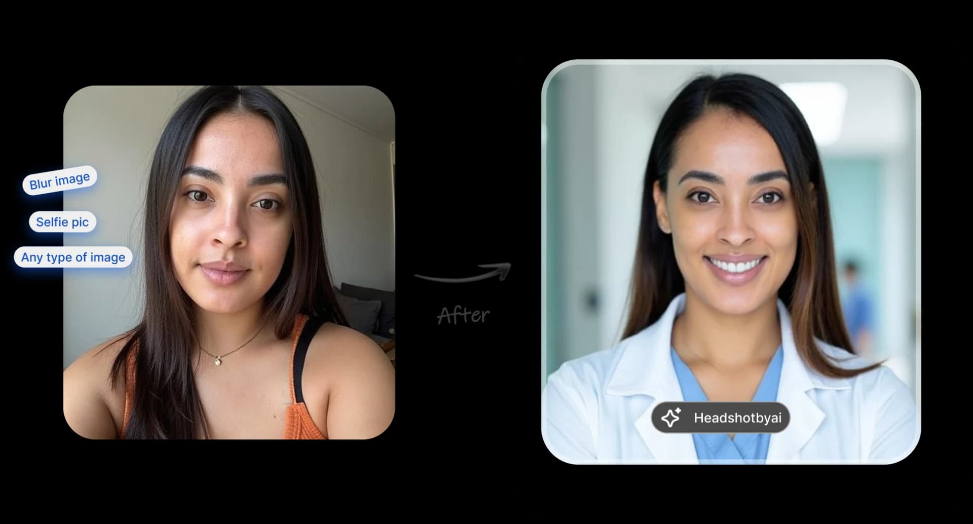 Before and after headshot transformation